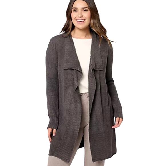 Barefoot Dreams Sweaters - QVC Barefoot Dreams CozyChic Lite Ribbed Sleeve Cardigan NWT CARBON SIZE M
